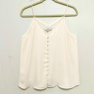 Loft Ivory White Button Front V-Neck Camisole Blouse Small Minimalist Chic